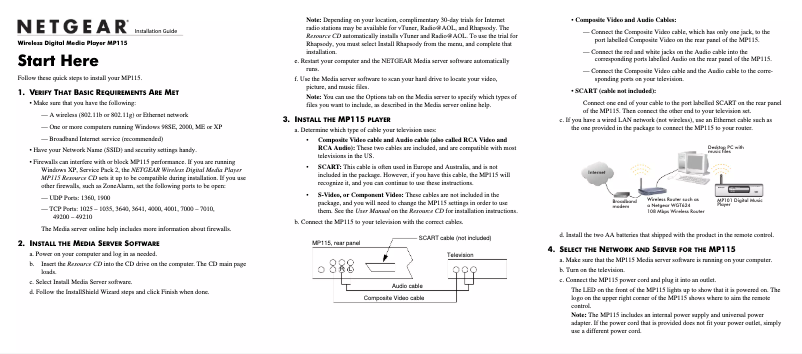 Page 1 de la notice Guide d'installation Netgear MP115