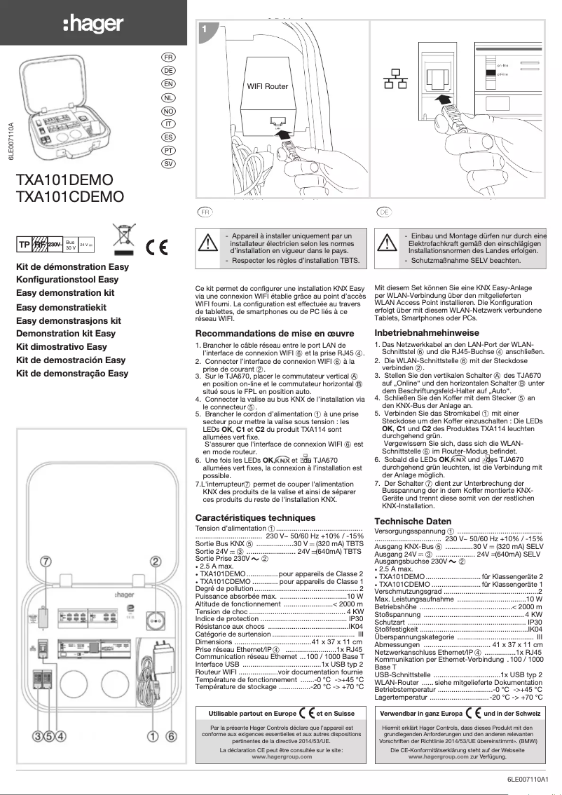 Page n°1 - Manuel utilisateur Hager TXA101DEMO