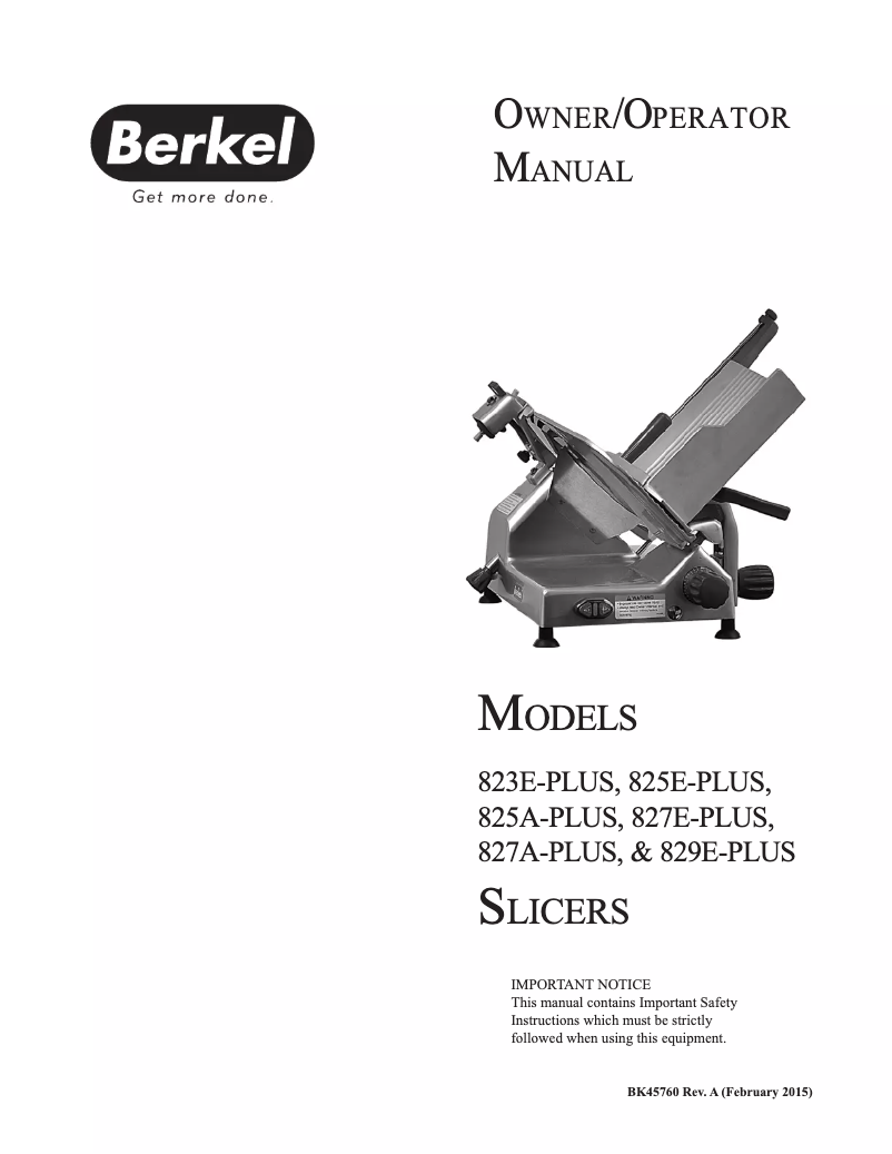 Page 1 de la notice Manuel utilisateur Berkel 827E-PLUS