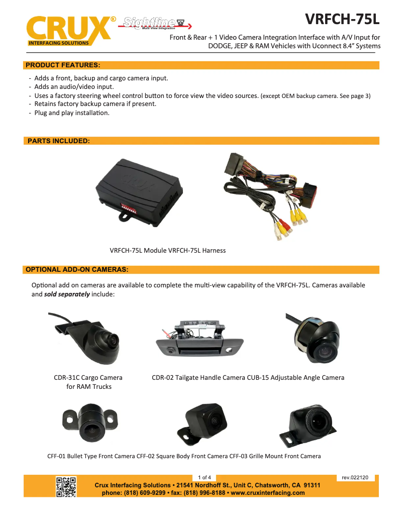 Page 1 de la notice Manuel utilisateur CRUX VRFCH-75L