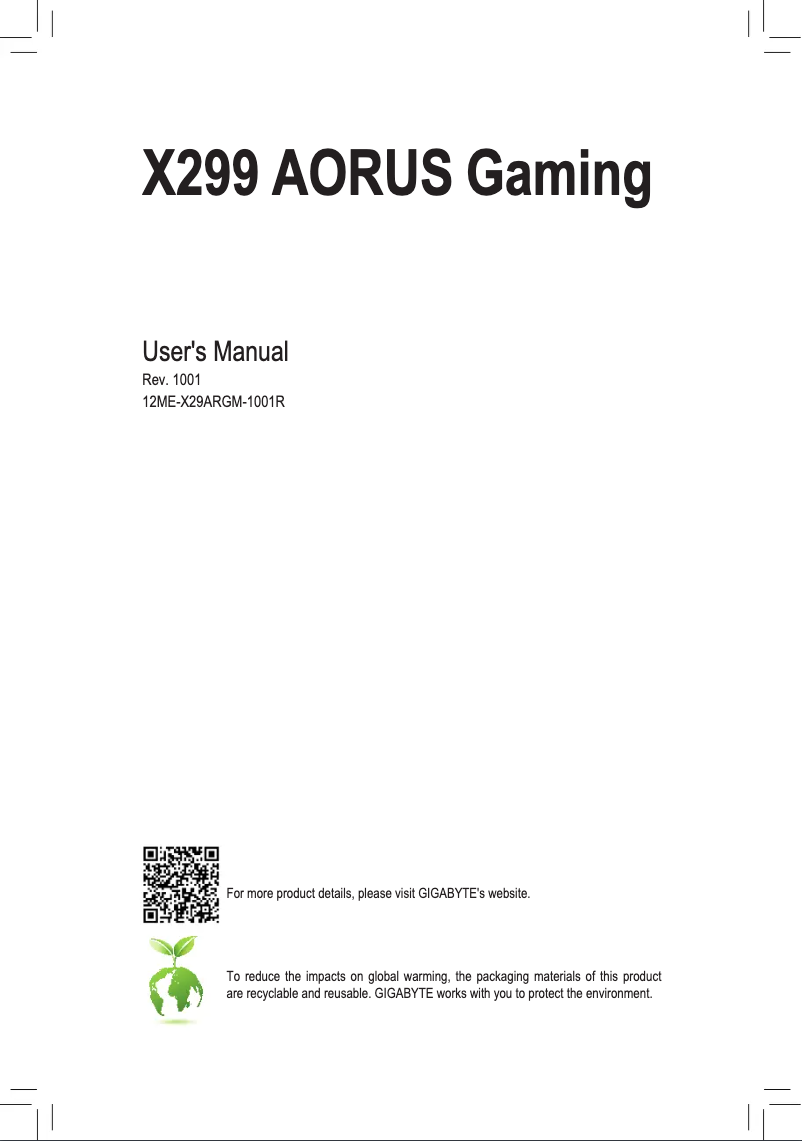 Image de la première page du manuel de l'appareil X299 Aorus Gaming