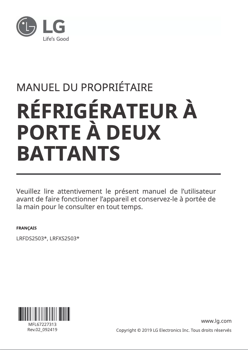 Image de la première page du manuel de l'appareil LRFXS2503S