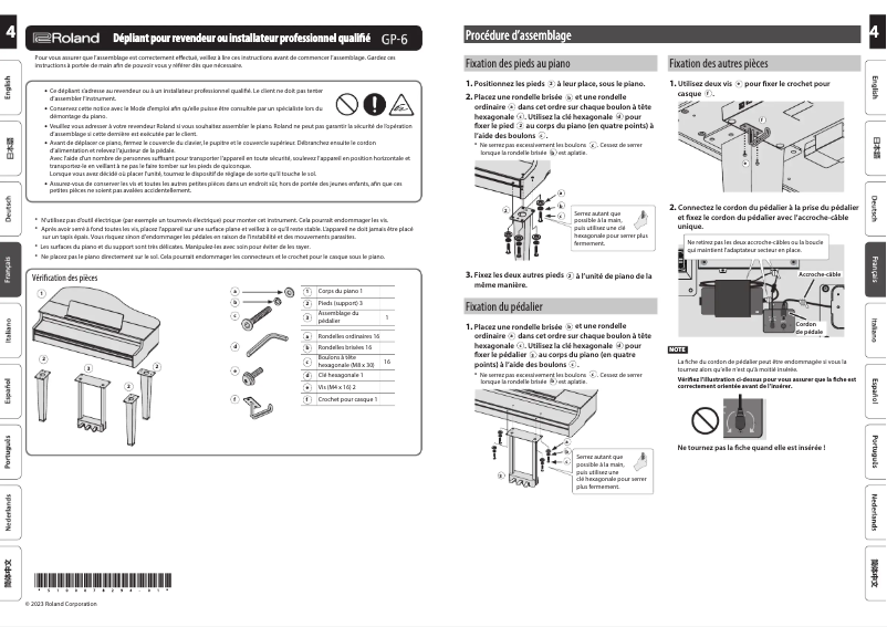 Page 1 de la notice Guide d'installation Roland GP-6