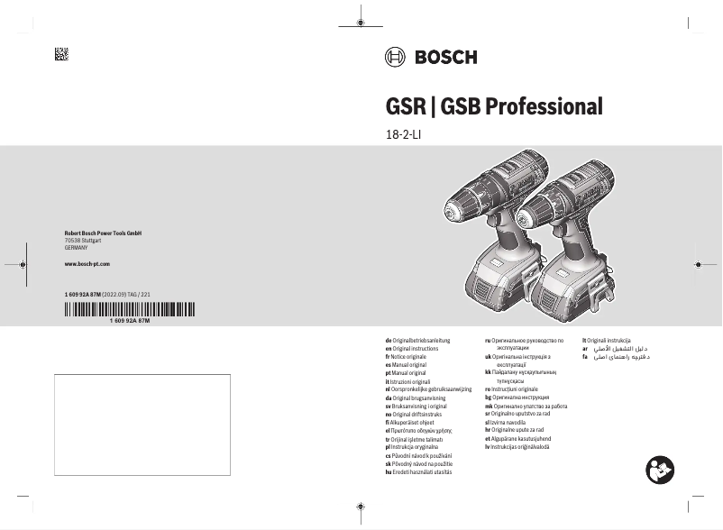 Page n°1 - Manuel utilisateur Bosch GSB 18-2-LI Professional