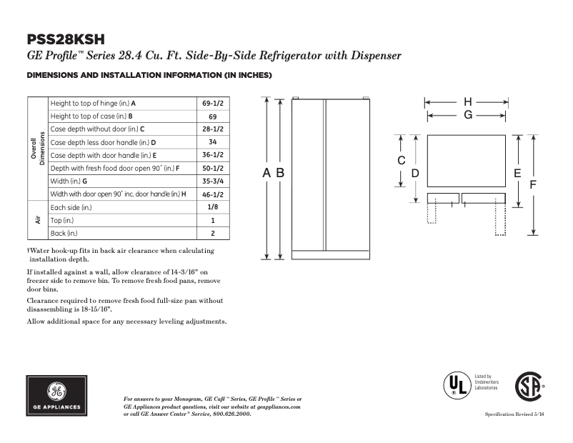 Image de la première page du manuel de l'appareil Profile PSS28KSHSS