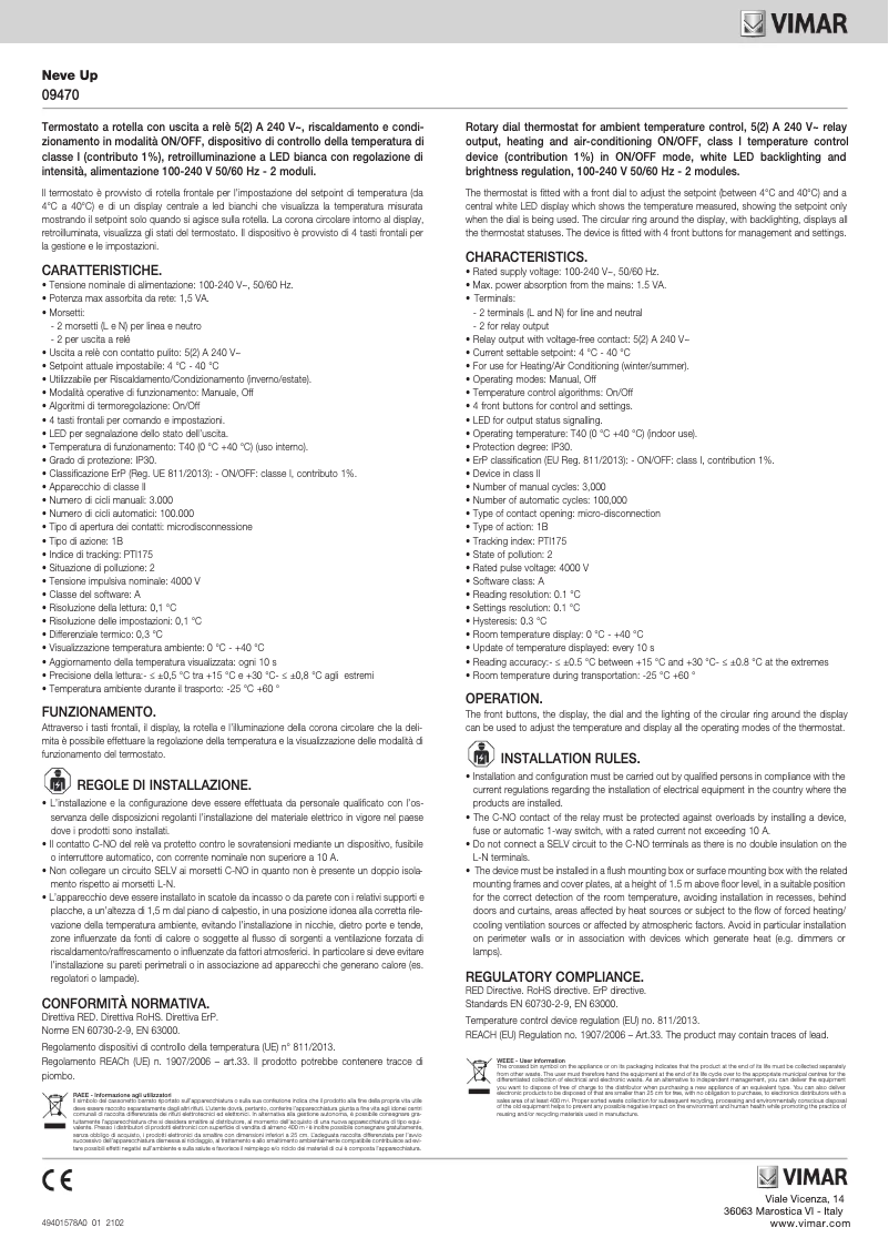 Page 1 de la notice Manuel utilisateur Vimar 09470