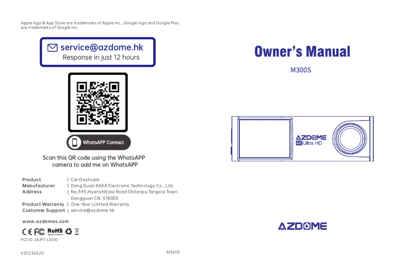 Page 1 de la notice Manuel utilisateur AZDome M300S