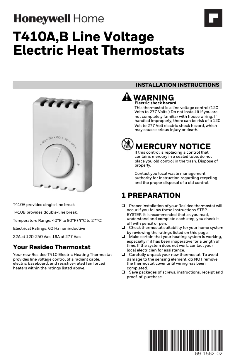 Page 1 de la notice Manuel utilisateur Honeywell CT410B1009/U1