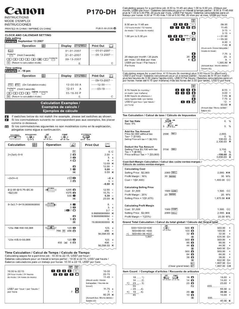 Page 1 de la notice Manuel utilisateur Canon P170-DH