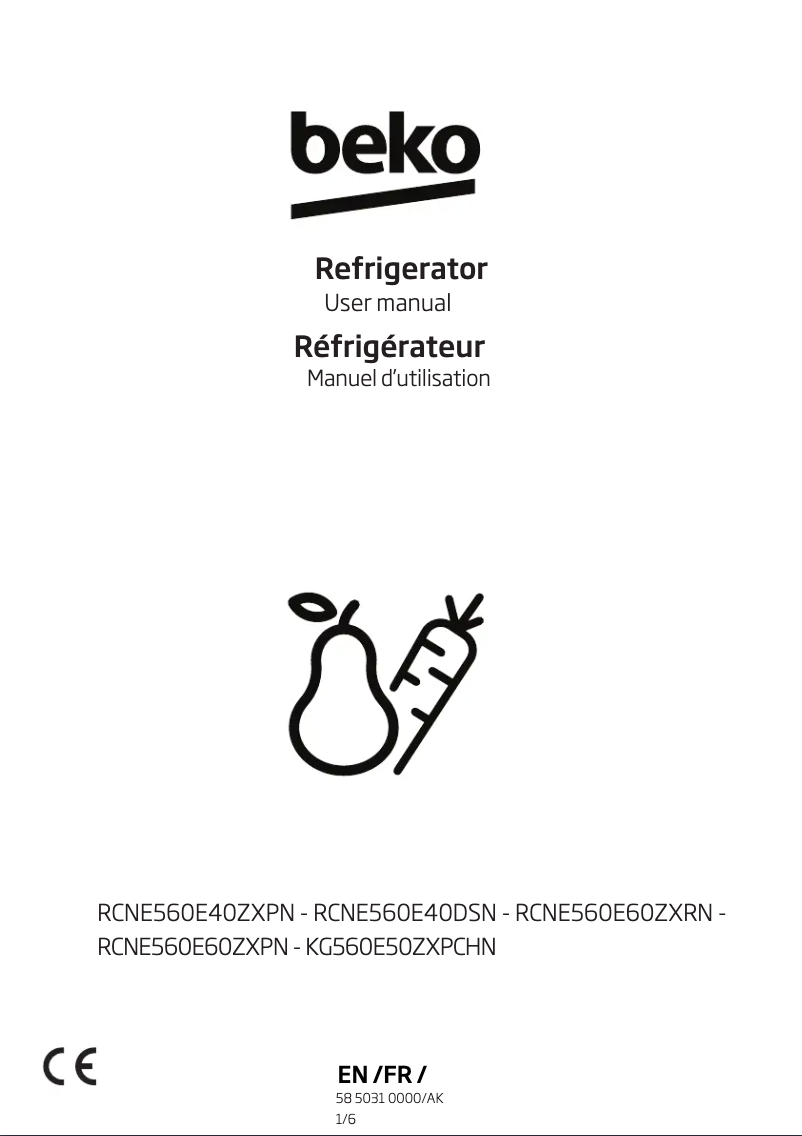 Page 1 de la notice Manuel utilisateur Beko RCNE560E60ZXRN