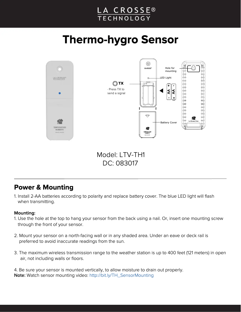 Page 1 de la notice Manuel utilisateur La Crosse Technology LTV-TH1