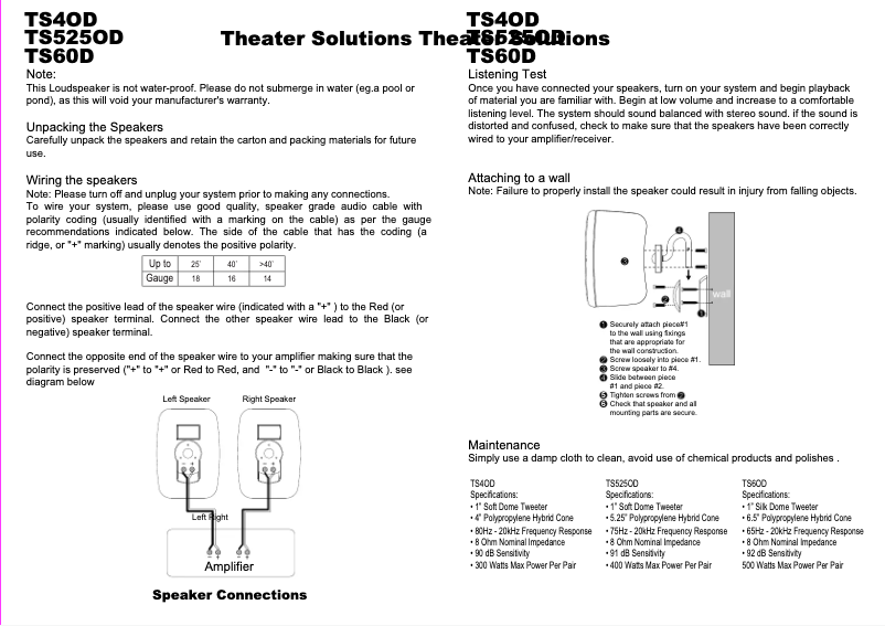 Page 1 de la notice Manuel utilisateur Theater Solutions TS525OD