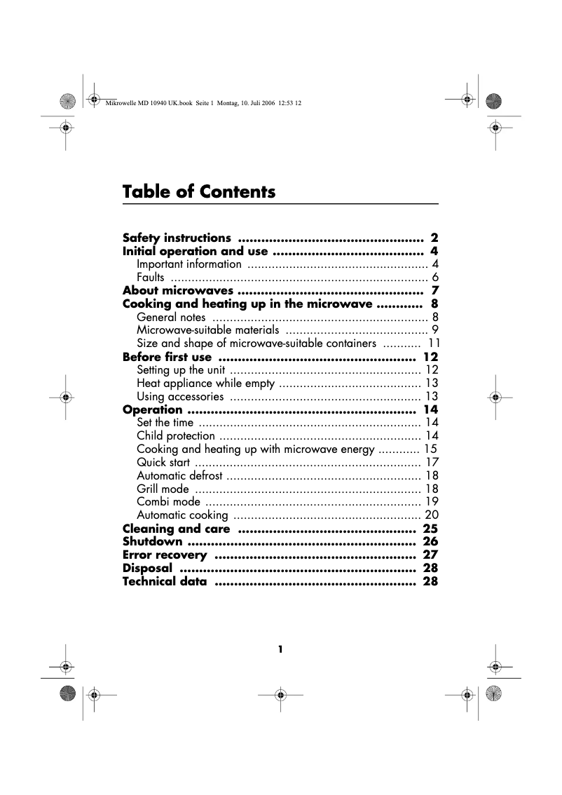 Page n°1 - Manuel utilisateur Medion MD 10940