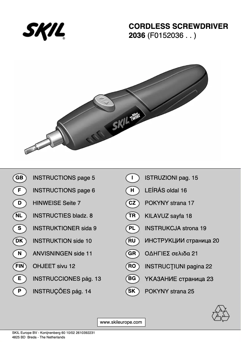 Page 1 de la notice Manuel utilisateur Skil 2036 AA