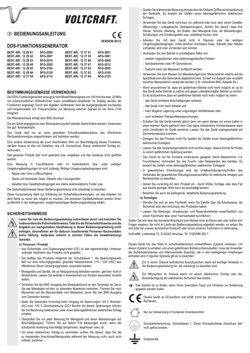 Page n°1 - Manuel utilisateur GW Instek AFG-2105