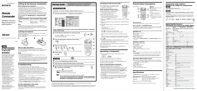 Page 1 de la notice Manuel utilisateur Sony RM-EZ4
