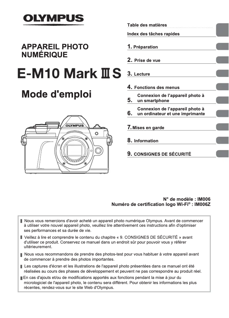 Page n°1 - Manuel utilisateur Olympus E‑M10 Mark III S