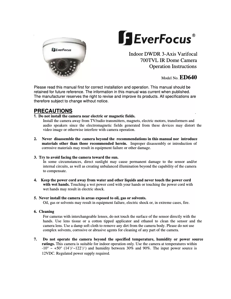 Page n°1 - Manuel utilisateur EverFocus ED640