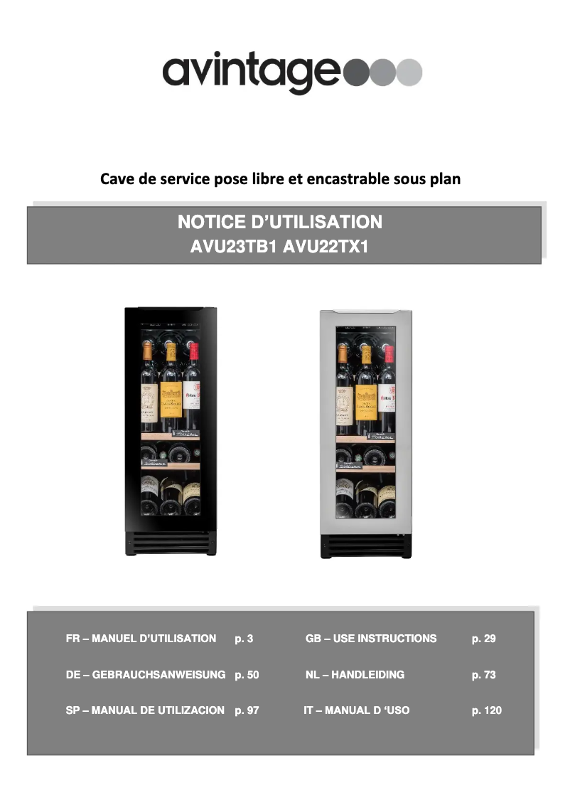Page 1 de la notice Manuel utilisateur Avintage AVU22TX1