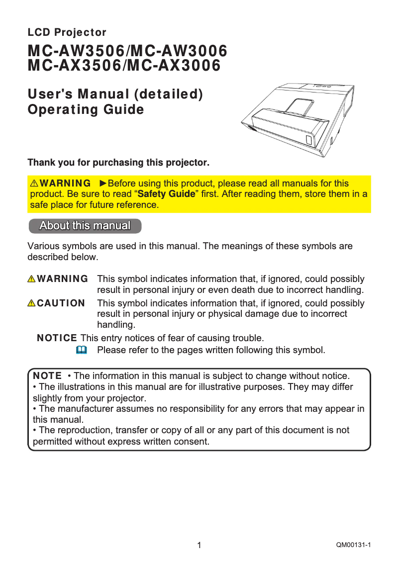 Page 1 de la notice Manuel utilisateur Hitachi MC-AX3506