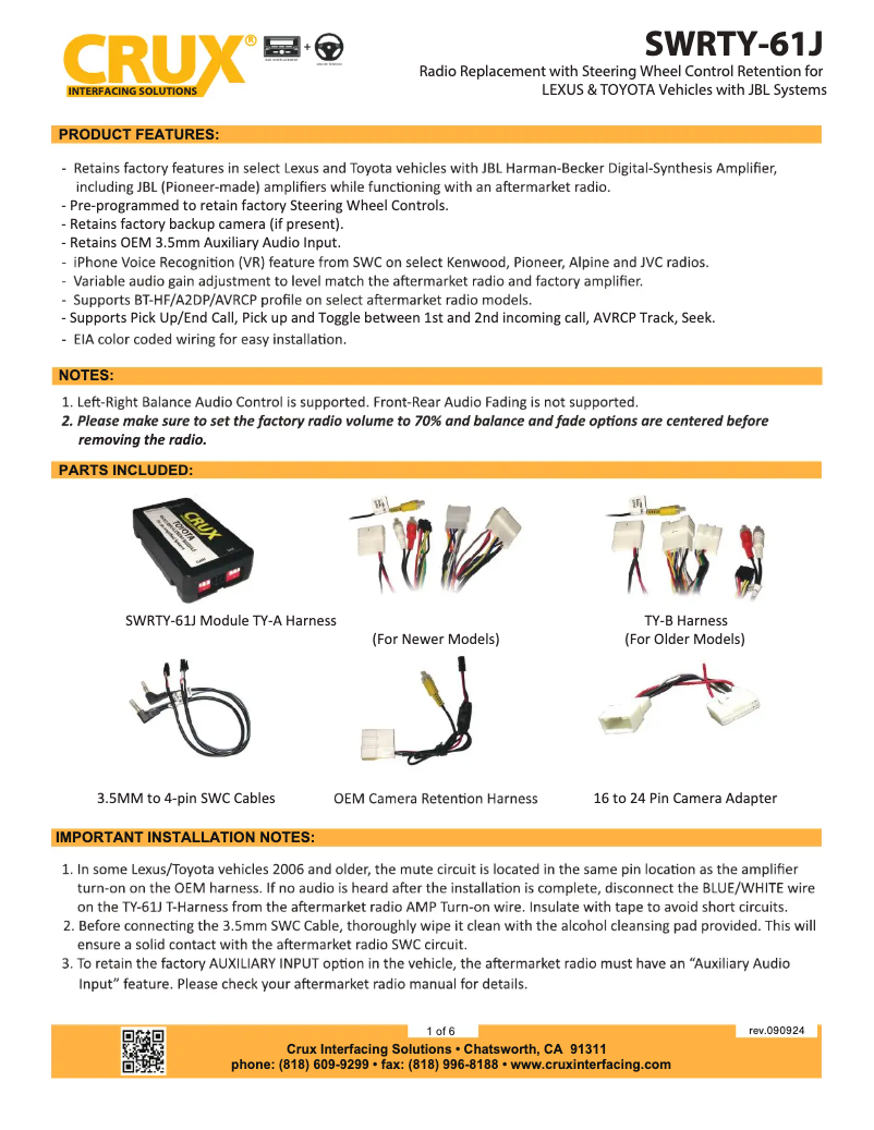 Page 1 de la notice Manuel utilisateur CRUX SWRTY-61J