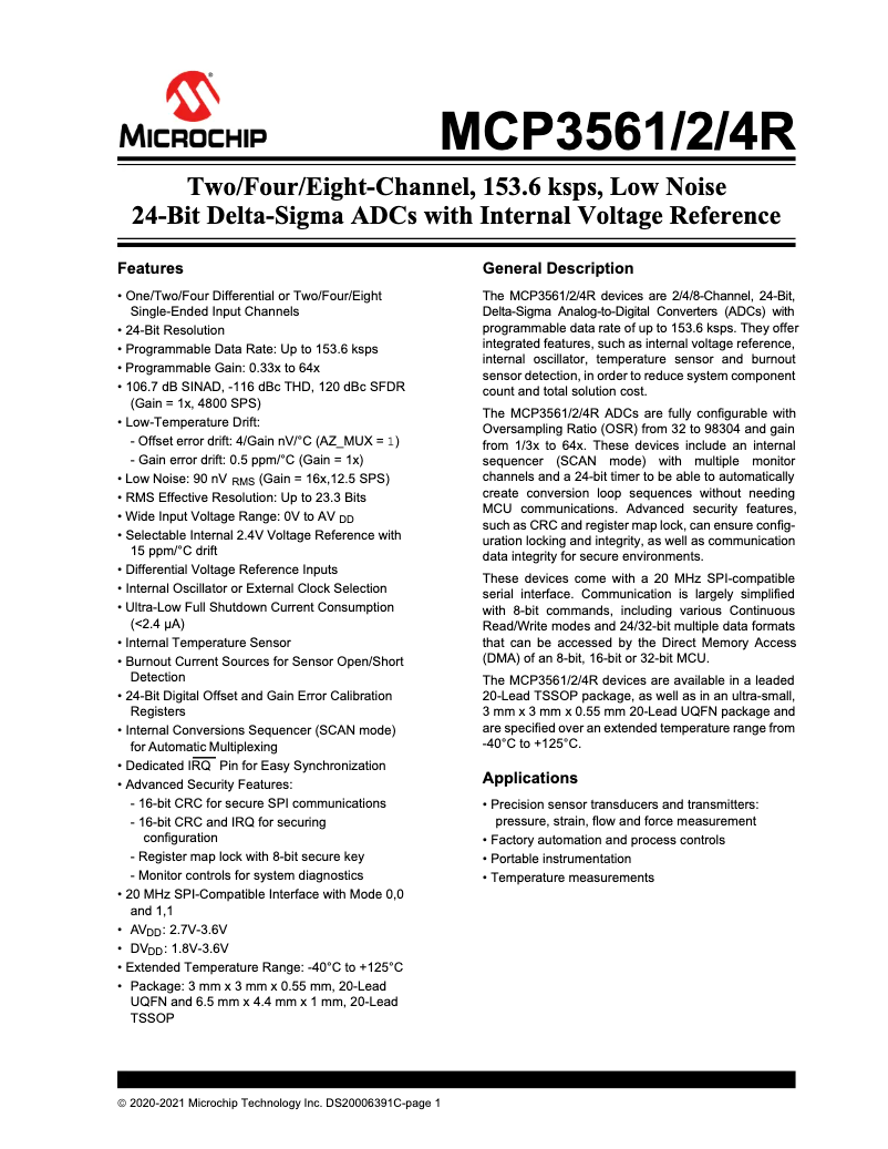 Imagen de la primera página del manual del dispositivo MCP3564R