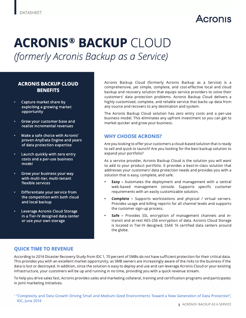 Page n°1 - Manuel utilisateur Acronis Backup to Cloud