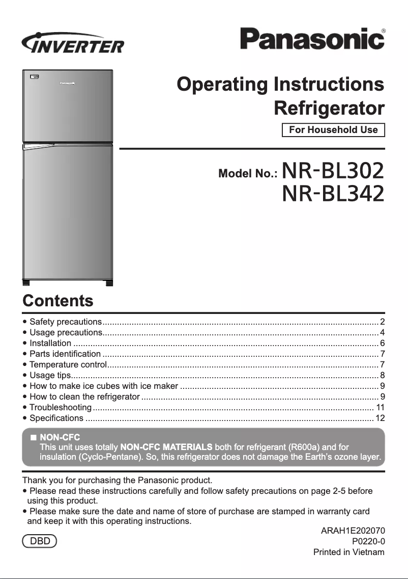 Page 1 de la notice Manuel utilisateur Panasonic NR-BL302