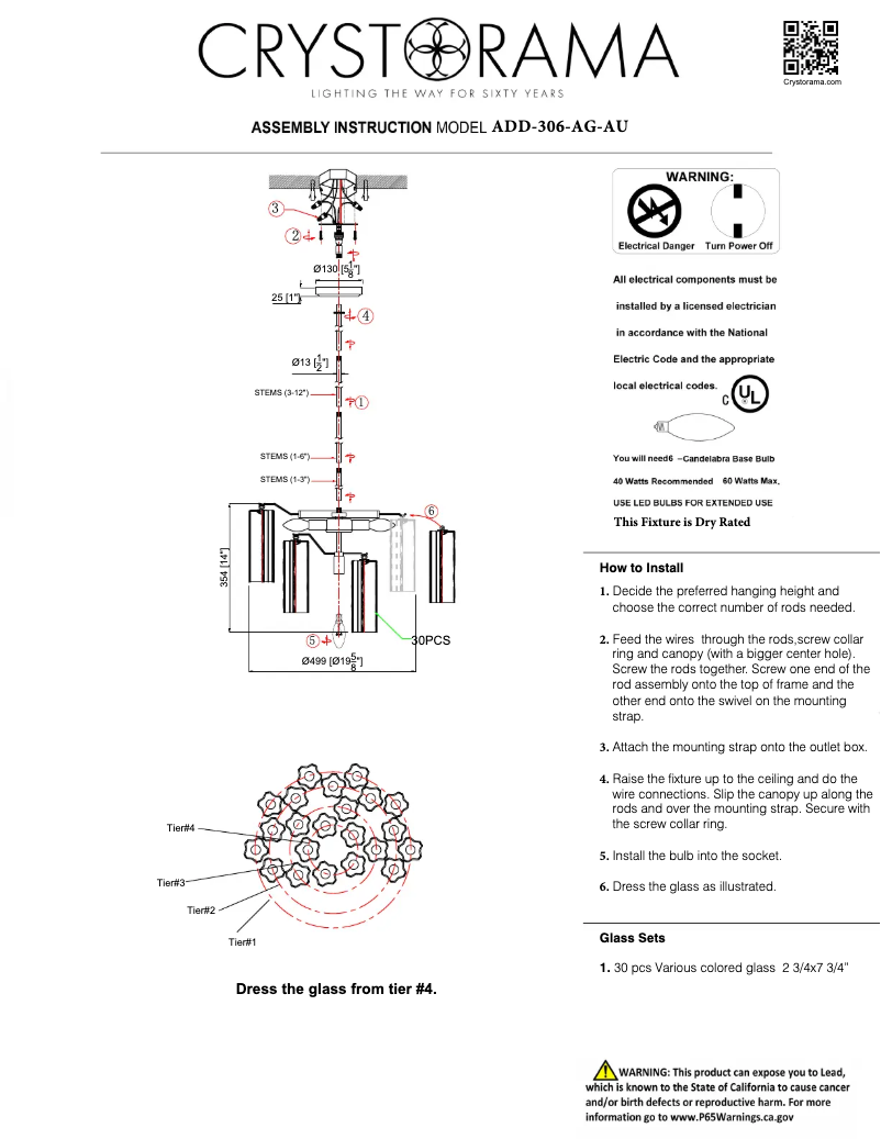 Page 1 de la notice Manuel utilisateur Crystorama Addis ADD-306-AG-AU