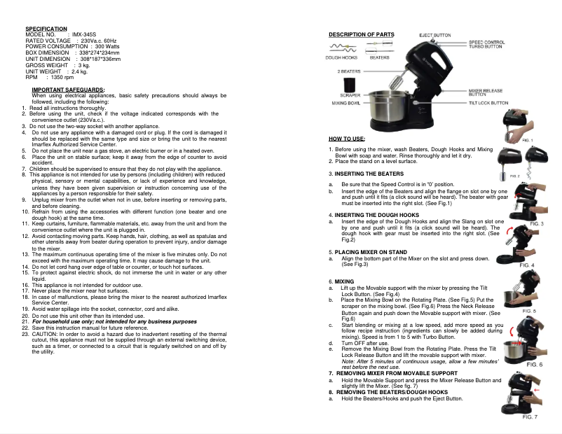 Page 1 de la notice Manuel utilisateur Imarflex IMX-345S