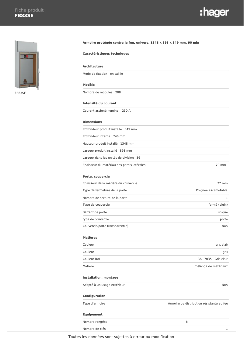 Page n°1 - Fiche technique Hager FB83SE