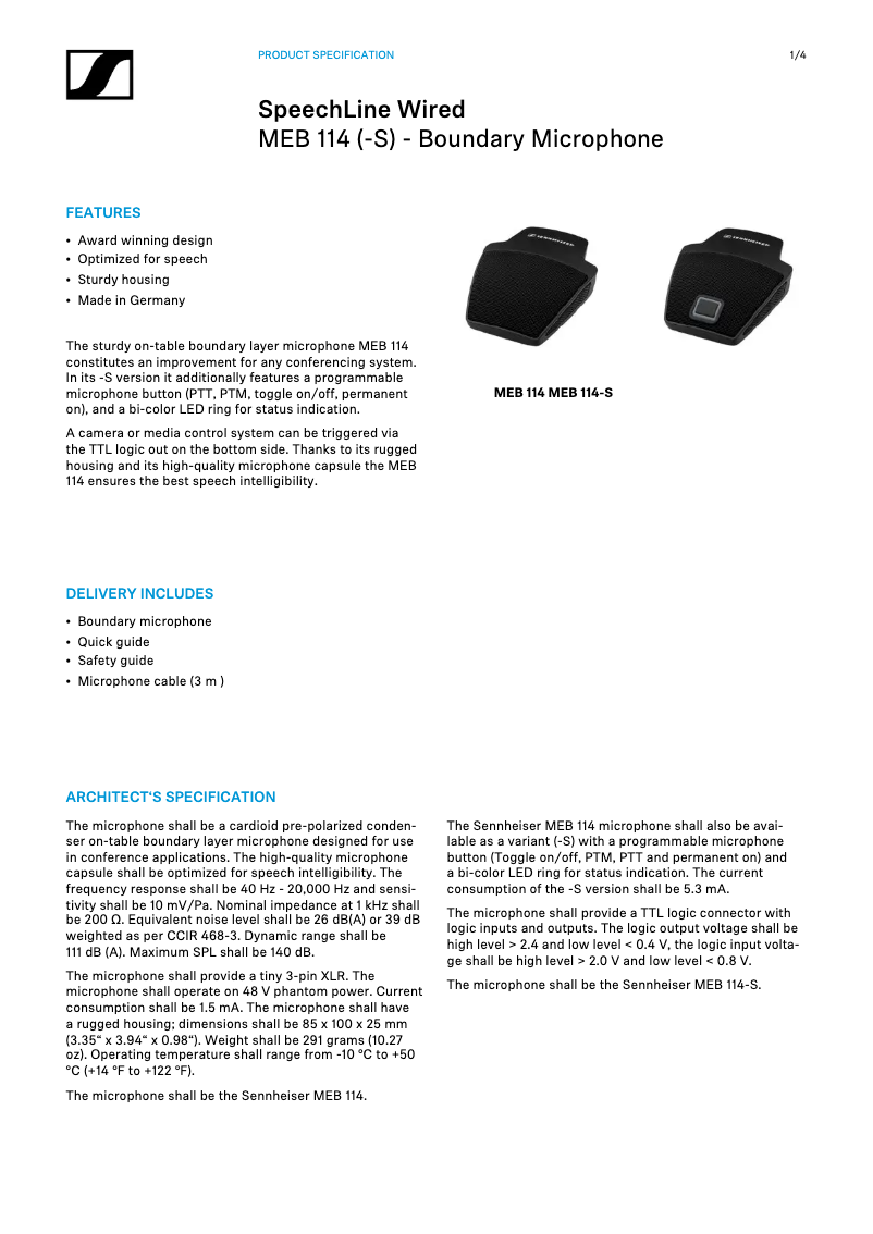 Page n°1 - Manuel utilisateur Sennheiser MEB 114