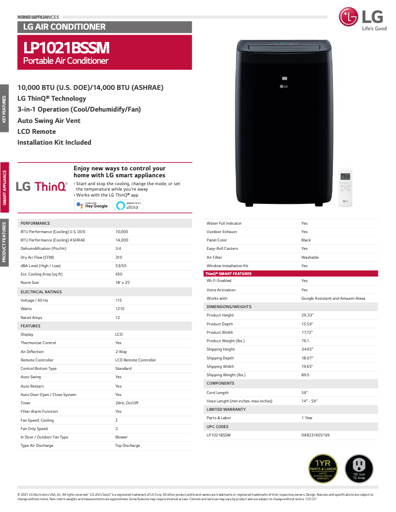 Page n°1 - Fiche technique LG LP1021BSSM