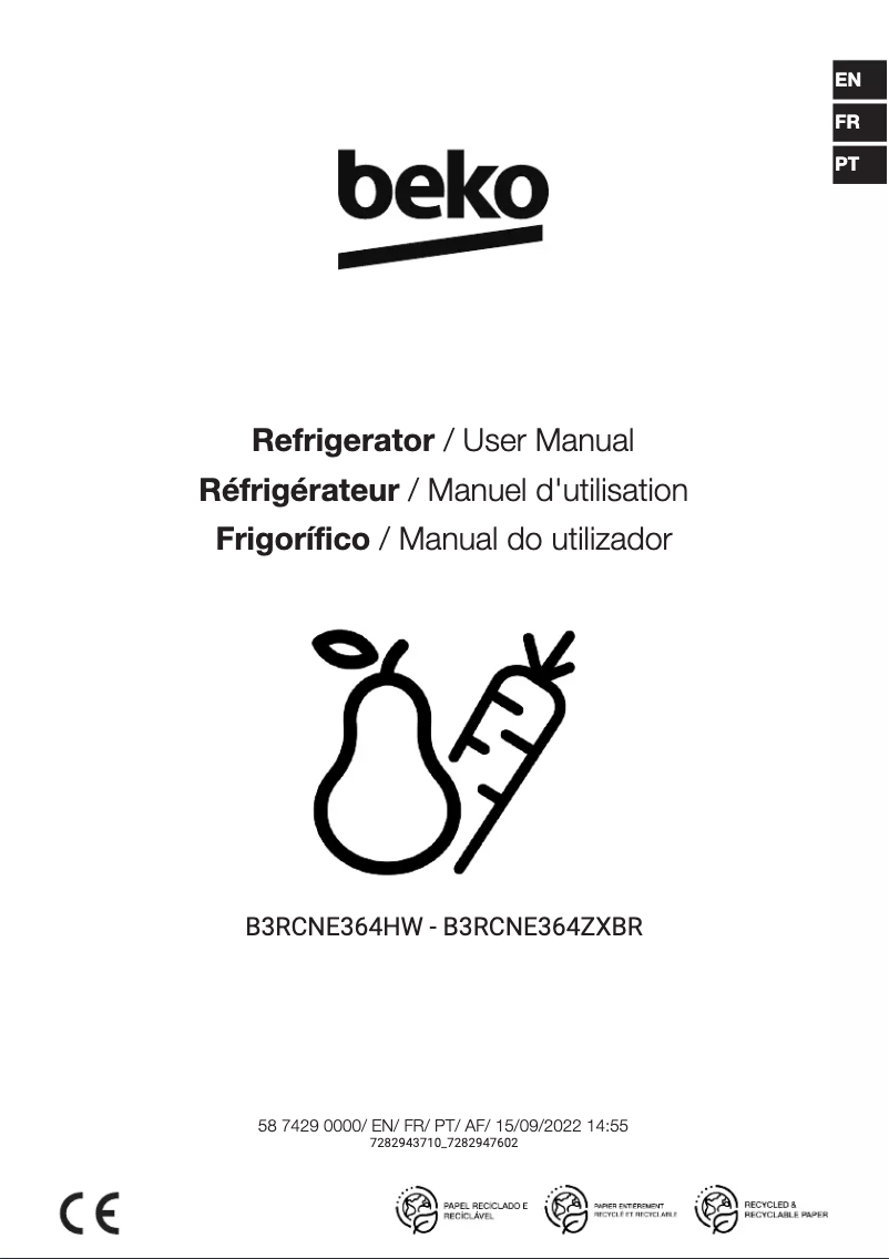 Page 1 de la notice Manuel utilisateur Beko B3RCNE364HW