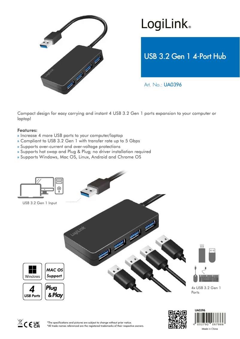 Page 1 de la notice Manuel utilisateur LogiLink UA0396