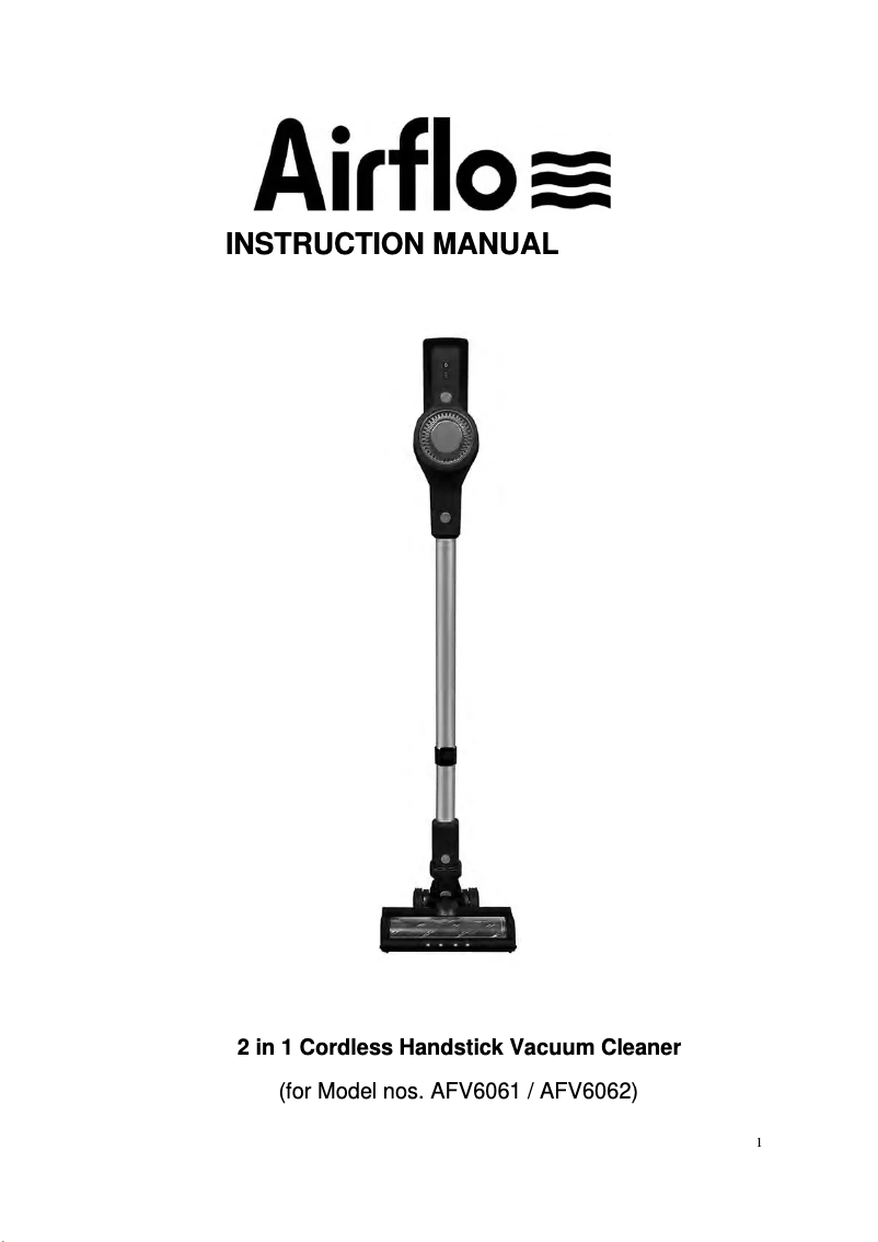 Page 1 de la notice Manuel utilisateur Airflo AFV6062