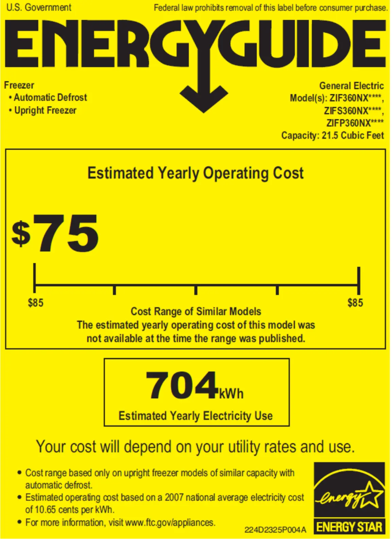 Page 1 de la notice Label énergétique GE ZIFS360NXLH