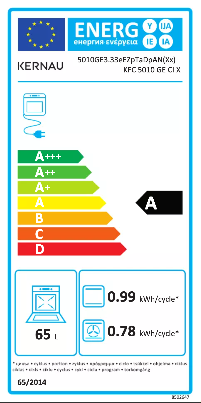 Page 1 de la notice Label énergétique Kernau KFC 5010 GE CI X