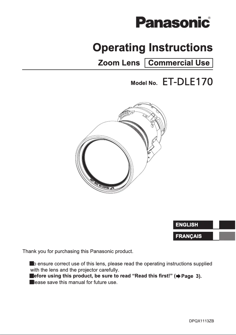 Page 1 de la notice Manuel utilisateur Panasonic ET-DLE170
