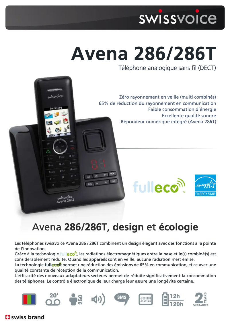 Página 1 del manual Ficha técnica Swissvoice Avena 286
