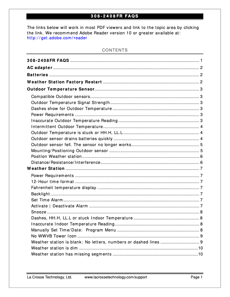 Page n°1 - FAQ La Crosse Technology 308-2408FR