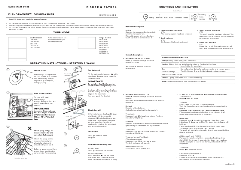 Page 1 de la notice Guide de démarrage rapide Fisher & Paykel DD24DI9_N