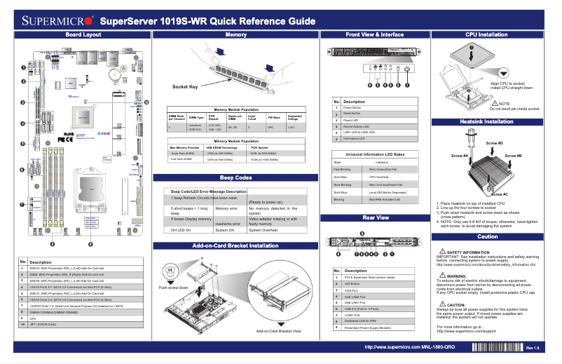 Page 1 de la notice Guide de démarrage rapide Supermicro SuperServer 1019S-WR