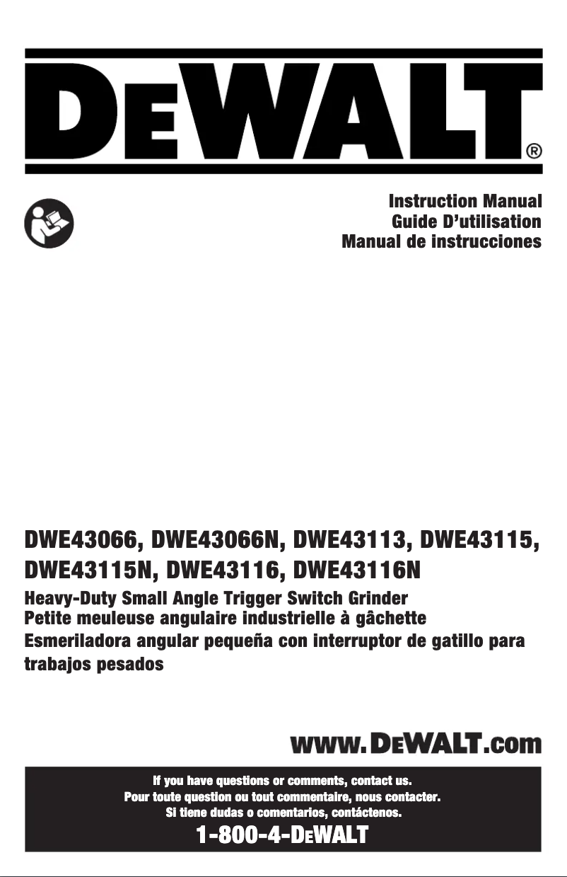 Page 1 de la notice Manuel utilisateur DeWalt DWE43115N