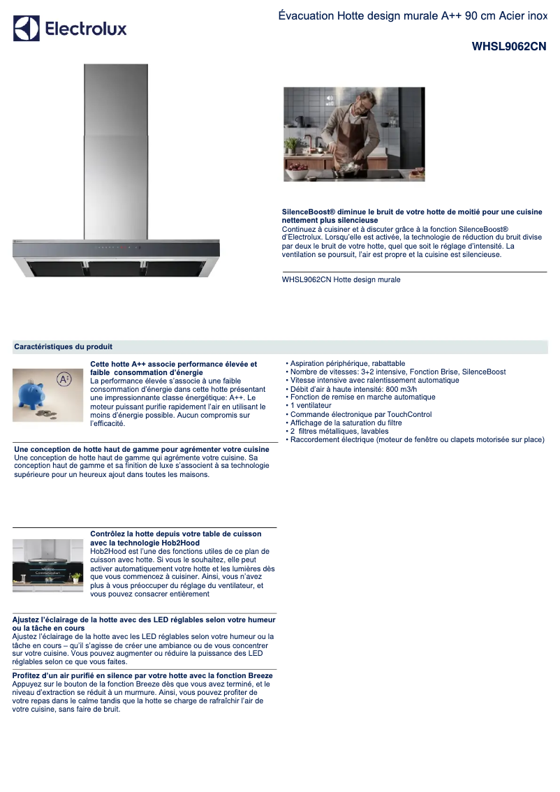 Page 1 de la notice Fiche technique Electrolux WHSL9062CN