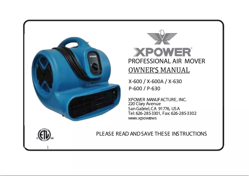 Page 1 de la notice Manuel utilisateur XPower P-600A