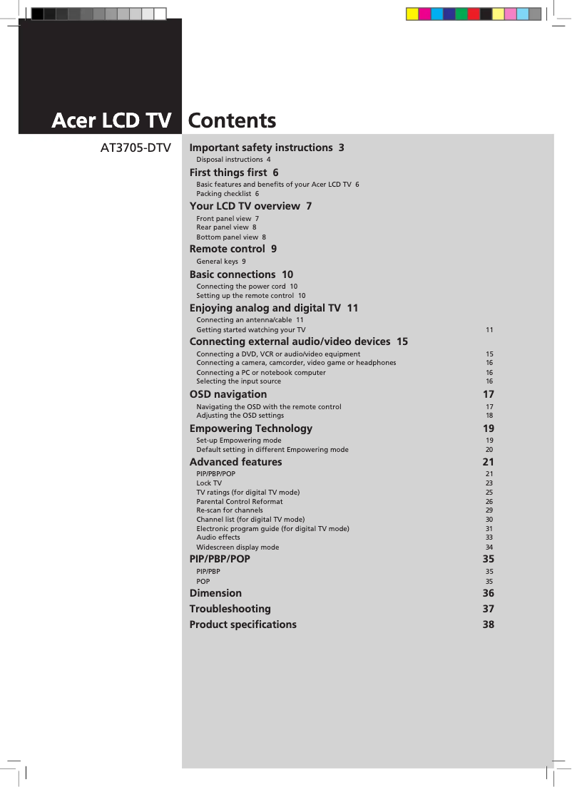 Página 1 del manual Manual de usuario Acer AT3705-DTV