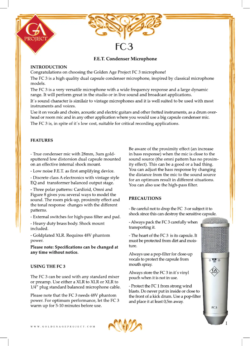 Página 1 del manual Manual de usuario Golden Age Project FC 3