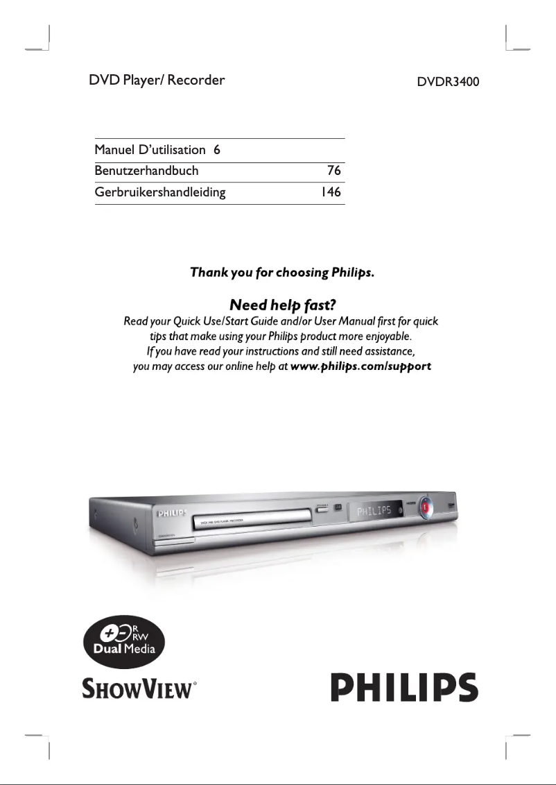 Page 1 de la notice Manuel utilisateur Philips DVDR3400