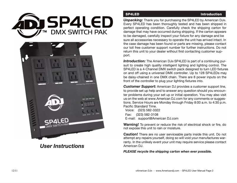 Page n°1 - Manuel utilisateur American DJ SP4LED